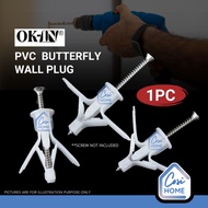 [1PC] OK-IN PVC Butterfly Wall Plug Anchor Paku Dinding Gypsum Board Partition Wall Plug Clip Tahan 