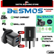 【1Yr Warranty】 DESMOS CR 6363 20W GaN Quick Charge 1 Type C + 1 USB A Output Fast Charger Plug (UK)
