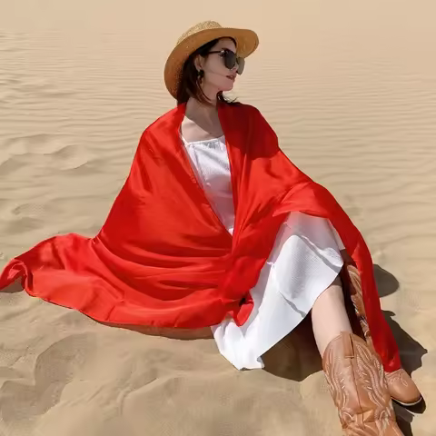 Solid Red Hijab Scarf for Women Luxury Silk Travel Scarves Outdoor Sun Protection Pashmina Shawl Fas