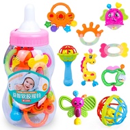 Bottled baby educational hand rattle toy set newborn teether plastic rattle 10-piece set 0-1 years o