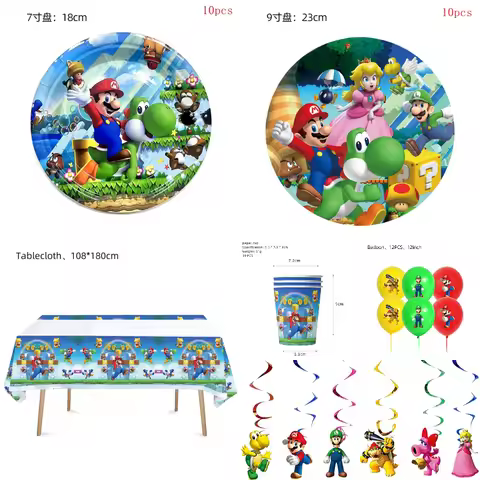 Super Mario Birthday Party Decorations Paper Cups Plates Cake Toppers Ballons Tablecloth Mario Theme