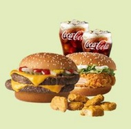 麥當勞 雙層四盎司牛肉堡+勁辣雞腿堡+六塊麥克雞塊+可口可樂(中)x2 即享券