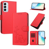 YX0014 Cat Watering Tree Buckle Vegan Leather Phone Case with Lanyard For Galaxy M14 5G/Galaxy M15 5