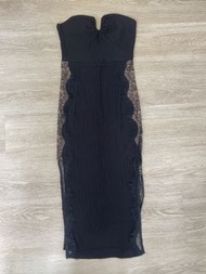 黑色抹胸針織修身包臀連身裙 兩側透視蕾絲設計 clubbing party 辣妹 性感 lace