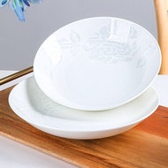 6 Pack Pure White Bone China Plate Dishes Household Ceramic Deep Plate Creative Meal Tray Soup Plate round Plate Set