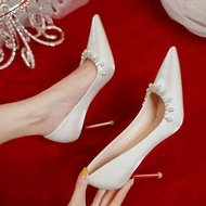 heel black heels Kasut perkahwinan Perancis yang elegan, kasut pengantin, gaun pengantin Xiuhe, dua 