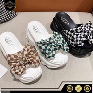 DM-SHOP 5 Cm Thick Heel Wedge Sandals Platform Variations Ribbon Canvas Chess Women's Wedges For CK 