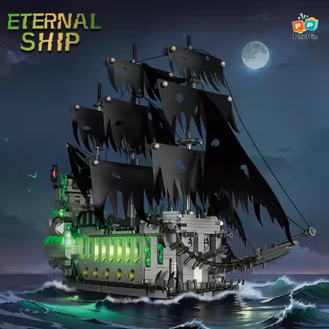 1573PCS Caribbean The Flying Dutchman Pirate Ship Building Blocks With Light Assemble Mini Bricks To