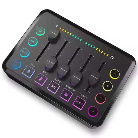 Gaming Audio Mixer,Rechargeable Audio Interface RGB Mixer with XLR Microphone Interface,48V Phantom 
