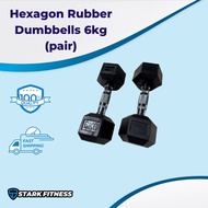STARK FITNESS Hexagon Rubber Dumbbells 6kg, 7kg, 8kg, 9kg, 10Kg (Sold Per Pair)