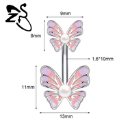 1 chiếc khuyên lỗ rốn bằng thép không gỉ 14g Zircon lập phương khuyên rốn hình bướm trái tim màu hồn