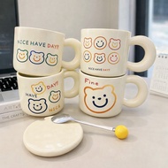 Cute Have a nice day ceramic cup with spoon lid, 380ml capacity with gift box, tea and coffee maker,