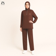 ZOE ARISAH Avani Eldina Muslimah Airport Outfit Activewear Sport Set Blouse Baju Seluar Pants Scuba 
