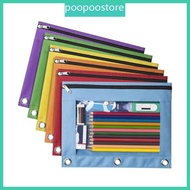 poo 6 Pcs Pencil Bag 3 Rings Binders Pen Case File Bag Clear Window Pencil Case
