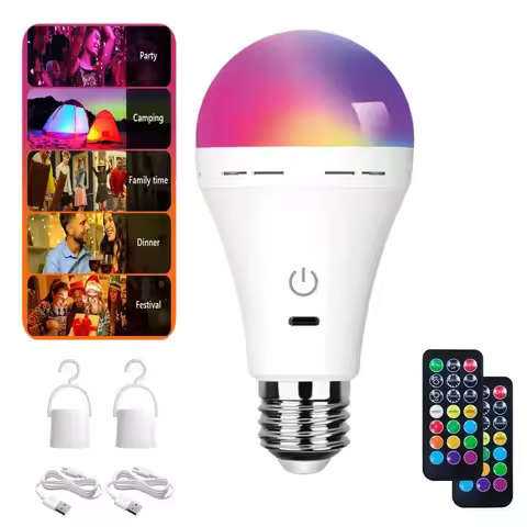 Rechargeable Light Bulb RGB color USB Led Bulb Smart Bulb Dimmable E27 Bulbs with Timing Cordless Ba