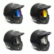 BOGO JPN RETRO BLACK DOFF HELMET WITH GOOGLE MASK