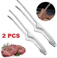 A39-【2個裝】韓式烤肉夾子 不銹鋼燒烤夾 牛角烤肉夾 牛排夾 日式料理夾 尖頭食物夾 烤肉夾 燒烤夾 料理夾 廚房家用 煮食夾
