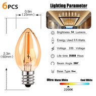 6 Packs E12 E14 LED Edison Bulb LED Dimmable Candelabra Filament Bulb C7 0.5W 90% Energy Saving Lamp