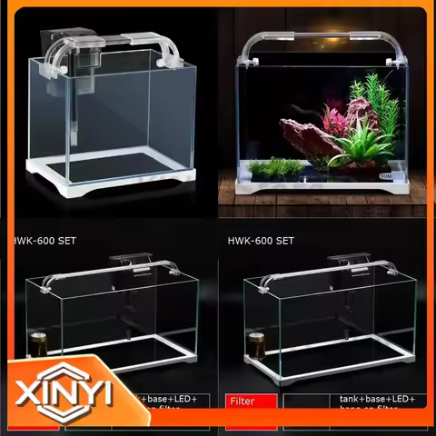 60cm Portable Table Aquarium Fish Tank with LED Light for SUNSUN