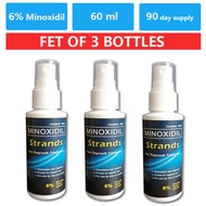 Minoxidil Strands (3 bottles) 6% Minoxidil Topical Solution (60ml per bottle) Hair Grower beard Grow