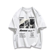 Summer Top Niche Trendy Short-Shirt Men Women Men Printed 23 American White Gray Rock Pure Cotton T-