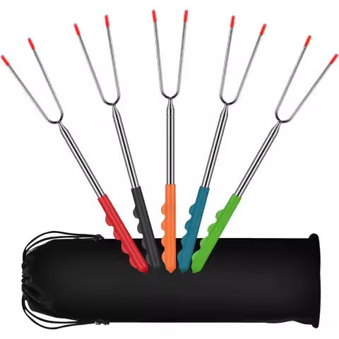 Barbecue Fork Extendable Barbecue Spikes Telescopic BBQ Stainless Steel Stick Smores Skewer for Picn