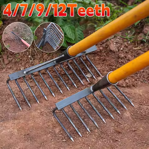 Gardening Hoe Weeding Rake Grasping Raking Level Loosen Soil Harrow Steel Farm Tool Clean Leaves Col