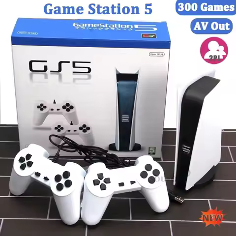 Retro GS5 Mini TV Handheld Game Console HD Two Player Wired Controllers Built in 300 Classic PS1 Com