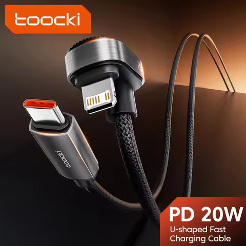 Toocki PD 20W U-shaped Elbow Cable for iPhone 14 13 12 11 Pro Max 8 7 Plus 2.4A Fast Charging USB C 