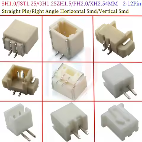 10PCS SH/JST/GH/ZH/PH/XH Pitch 1.0MM 1.25MM 2.0MM 2.54MM Male Pin Header Socket Dip/Right Angle SMD 