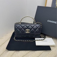 【閒置全套🩷】Chanel黑金24S珍珠手柄 mini 風琴Woc鏈條包斜挎包
