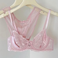 French Lace Bra Set With Love Embroidery Underwire Anti-Sagging Ultra Thin No Sponge Bra And Panties