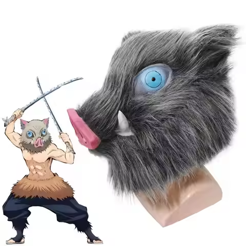 Anime Hashibira Inosuke Mask Helmet Kimetsu No Yaiba Cosplay Hood Hair Pig Mask Headwear Halloween C