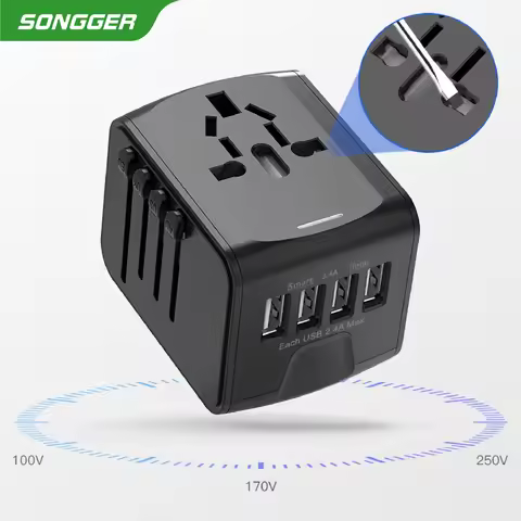 Universal Travel Adapter Worldwide Plug Converter AC100-240V International Power Adapter 2000W 4 USB