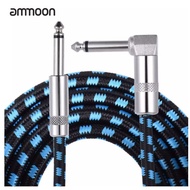 Ammoon 3M / 10 Feet Instrument Guitar Cable Straight to Right Angle 1/4-Inch 6.35mm Plug