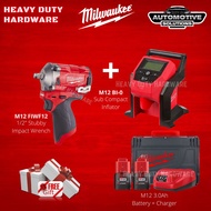 ASL Milwaukee Combo M12 FIWF12-302C 1/2" Stubby Impact Wrench Combo With M12 BI-0 Sub Compact Inflator