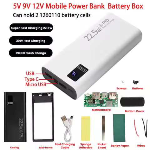 22.5W Fast Charging Module Power Bank Battery Holder 2* 1260110 Quick Charge PD Battery Holder Power