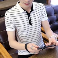 Korean Striped Polo Shirt Men's Short-sleeved Polo Shity Summer Loose Thin T-shirt Men Casual Polo Shirt