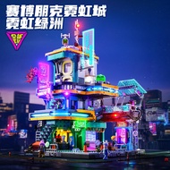 HOT Funwhole Cyberpunk Series Street View Building Blocks F9042 Cartoon Neon Oasis Full Printing Bui