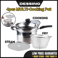 DESSINO 22CM Multifungsi Periuk Memasak Kuali Goreng Deep Fryer Steam Stew Periuk Kuali Alat Memasak