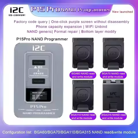 i2C P14 Pro NAND Programmer with BGA315 Module for iPhone 6-15 Pro Max Disk Format DFU SYSCFG Data R