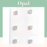 Opal ต่างหูพลอยโอปอลแท้ 4.5x4mm ต่างหูเงินแท้ประดับพลอยโอปอล