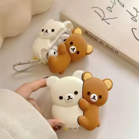 For AirPods 4 3 2 1 Pro Pro2 Earphone Case 3D Rilakkuma Hug Bear Silicone Cartoon Headphone Box With