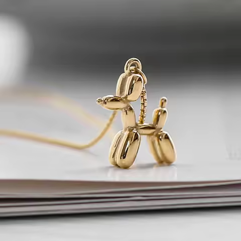 2023 Trendy Poodle Balloon Dog Animal Charm Necklace Stainless Balloon Puppy Dog Pendant Necklace fo