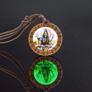 ZZOOI Glow In The Dark Buddha Necklace Indian Jewelry Hinduism God Brahma Vishnu Shiva Art Picture W