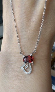 紅石榴鋯石天鵝吊墜連S925純銀頸鏈 Red Garnet Cubic Zirconia Swan Pendant with S925 Sterling Silver Necklace,necklac
