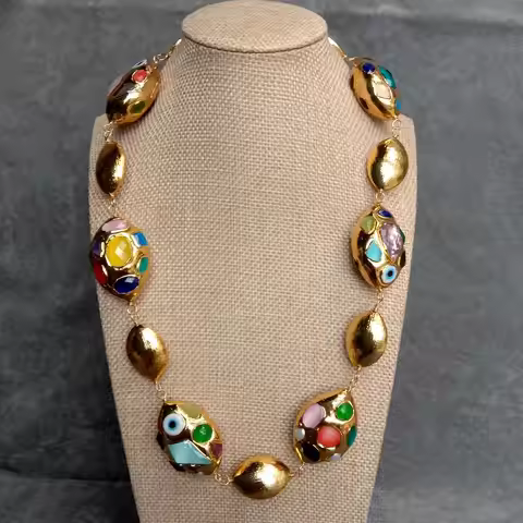 kkgem Marquise shape brushed bead oval Multi Color Crystal pave wrap Necklace