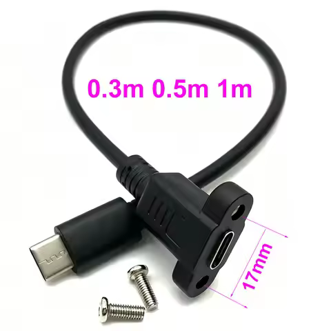 0.3m 0.5M 1M Panel Mount Type-C USB-C Male To Female Extension Cable With Screw Hole Lock Connector 