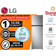 (Free Delivery Kedah,Penang &amp; Perlis)LG 266L Inverter 2 Door Refrigerator Peti Sejuk Peti Ais 2 Pintu 冰箱 GV-B262PLGB