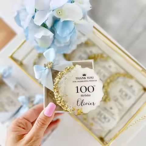 100th Birthday Party Favor, Blue Gold Party Decor, Birthday Magnet, Personalized Gift, 30th, 40th, 5